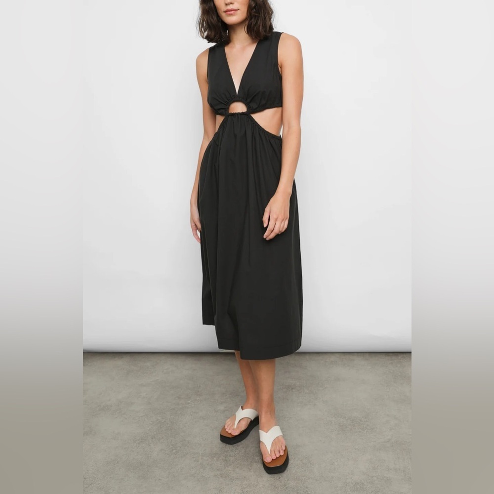 Rails Rizo Midi Cutout Dress Black Size XS Poplin Sun Dress Minimalist